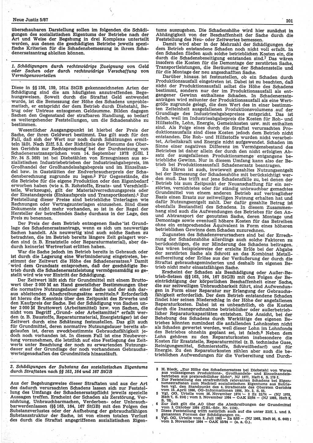 Neue Justiz (NJ), Zeitschrift für sozialistisches Recht und Gesetzlichkeit [Deutsche Demokratische Republik (DDR)], 41. Jahrgang 1987, Seite 201 (NJ DDR 1987, S. 201)