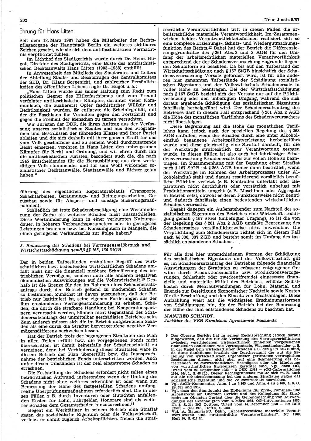 Neue Justiz (NJ), Zeitschrift für sozialistisches Recht und Gesetzlichkeit [Deutsche Demokratische Republik (DDR)], 41. Jahrgang 1987, Seite 202 (NJ DDR 1987, S. 202)