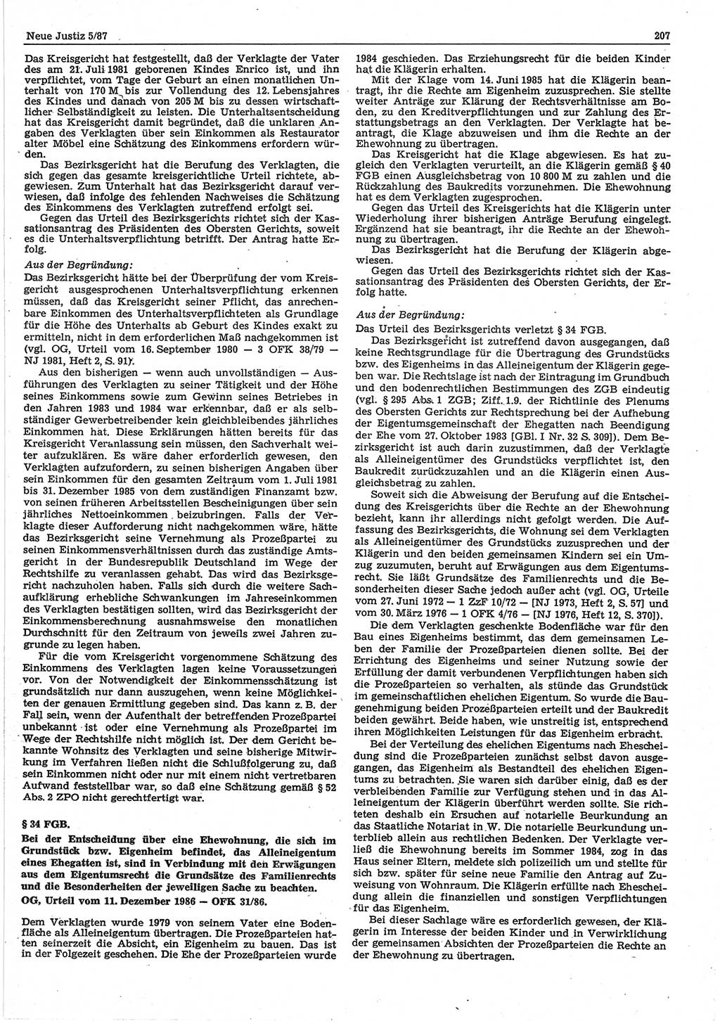 Neue Justiz (NJ), Zeitschrift für sozialistisches Recht und Gesetzlichkeit [Deutsche Demokratische Republik (DDR)], 41. Jahrgang 1987, Seite 207 (NJ DDR 1987, S. 207)