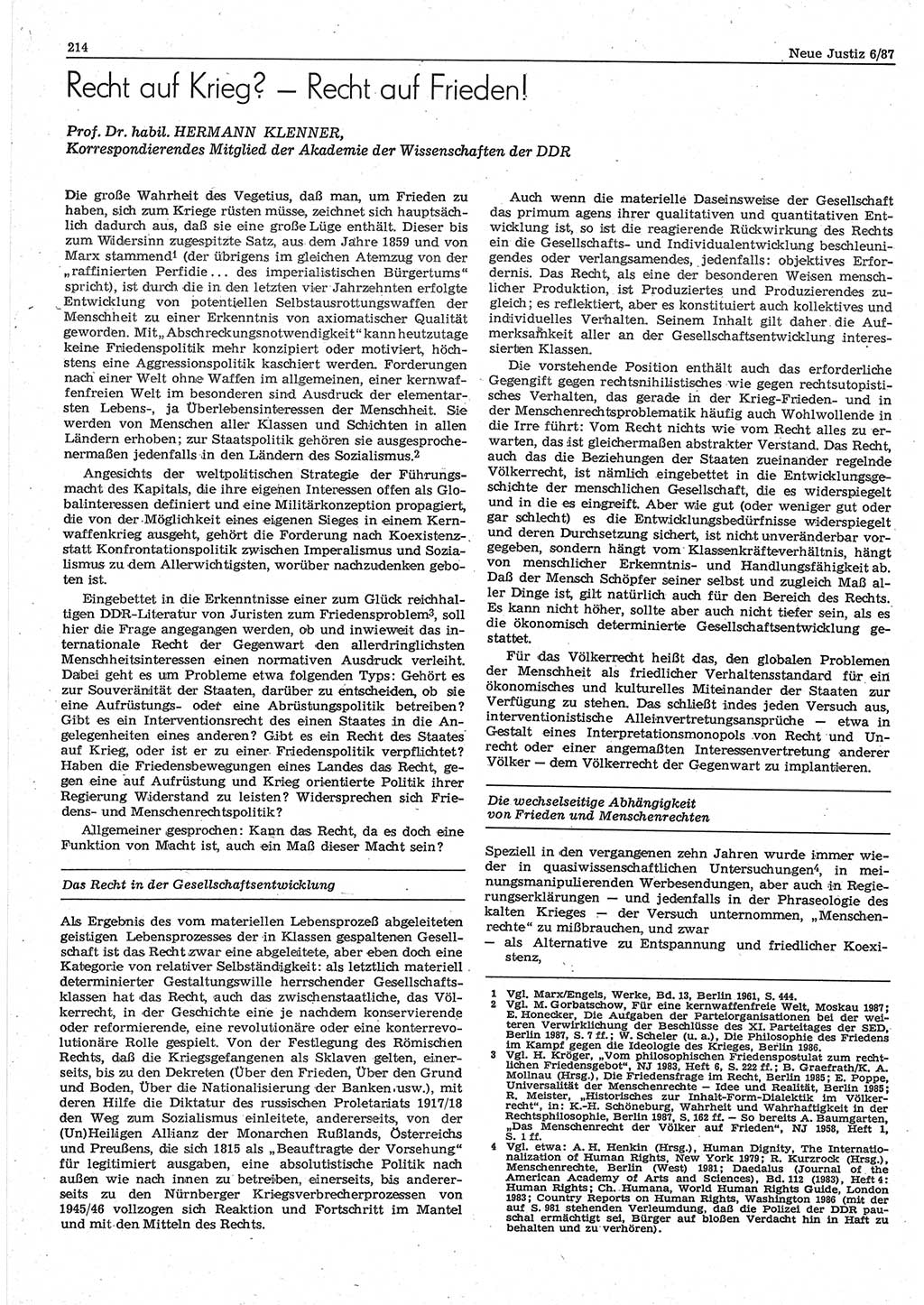 Neue Justiz (NJ), Zeitschrift für sozialistisches Recht und Gesetzlichkeit [Deutsche Demokratische Republik (DDR)], 41. Jahrgang 1987, Seite 214 (NJ DDR 1987, S. 214)