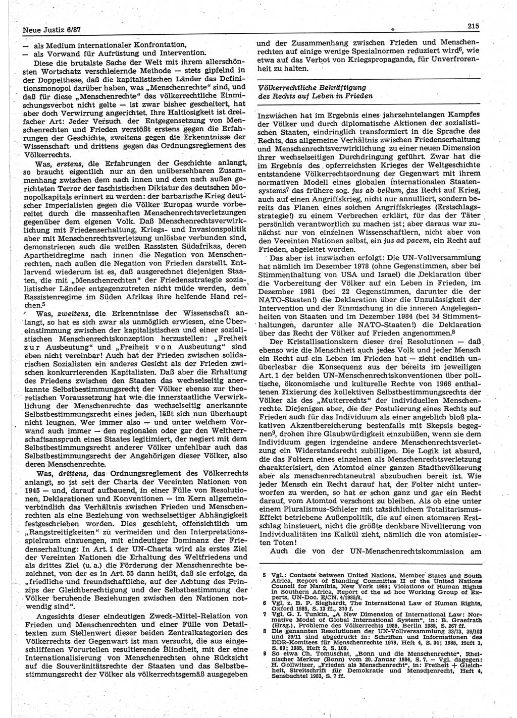 Neue Justiz (NJ), Zeitschrift für sozialistisches Recht und Gesetzlichkeit [Deutsche Demokratische Republik (DDR)], 41. Jahrgang 1987, Seite 215 (NJ DDR 1987, S. 215)