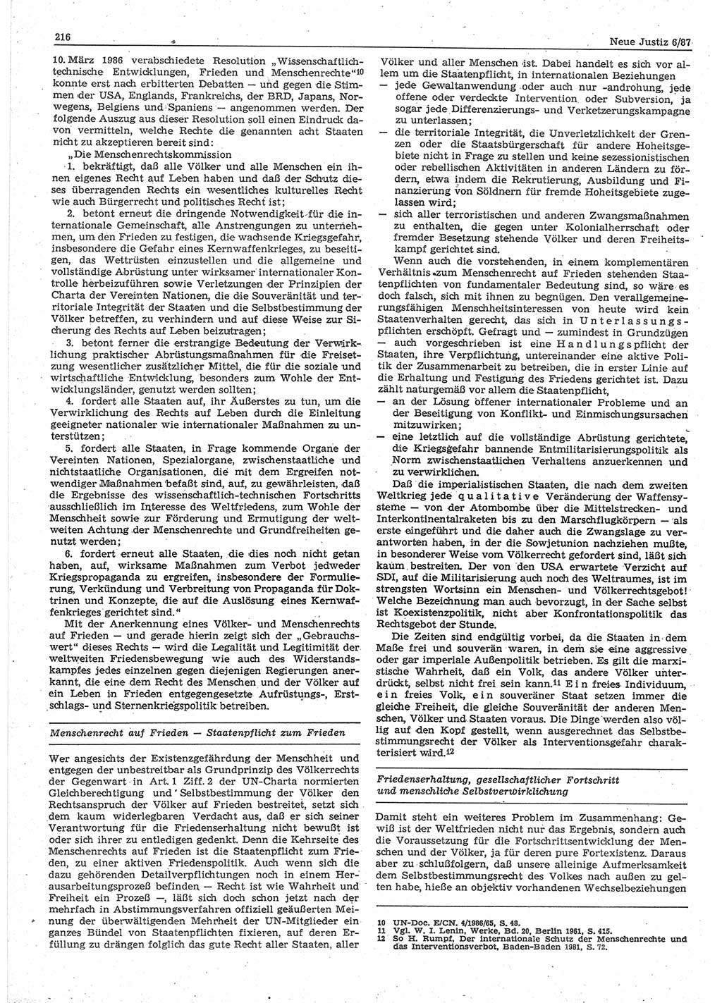 Neue Justiz (NJ), Zeitschrift für sozialistisches Recht und Gesetzlichkeit [Deutsche Demokratische Republik (DDR)], 41. Jahrgang 1987, Seite 216 (NJ DDR 1987, S. 216)