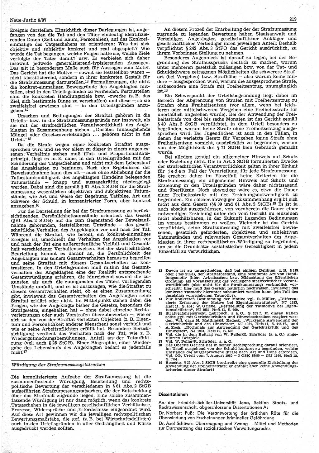 Neue Justiz (NJ), Zeitschrift für sozialistisches Recht und Gesetzlichkeit [Deutsche Demokratische Republik (DDR)], 41. Jahrgang 1987, Seite 219 (NJ DDR 1987, S. 219)
