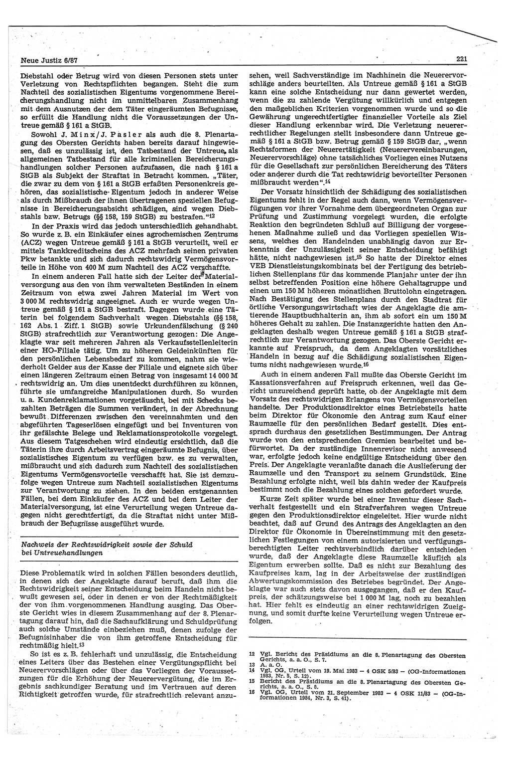 Neue Justiz (NJ), Zeitschrift für sozialistisches Recht und Gesetzlichkeit [Deutsche Demokratische Republik (DDR)], 41. Jahrgang 1987, Seite 221 (NJ DDR 1987, S. 221)