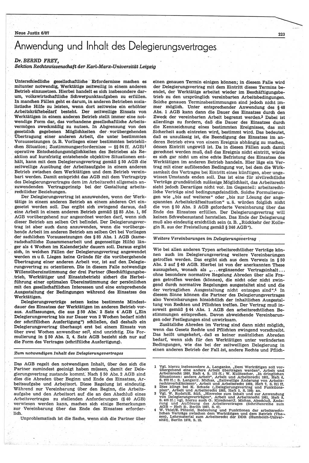 Neue Justiz (NJ), Zeitschrift für sozialistisches Recht und Gesetzlichkeit [Deutsche Demokratische Republik (DDR)], 41. Jahrgang 1987, Seite 223 (NJ DDR 1987, S. 223)
