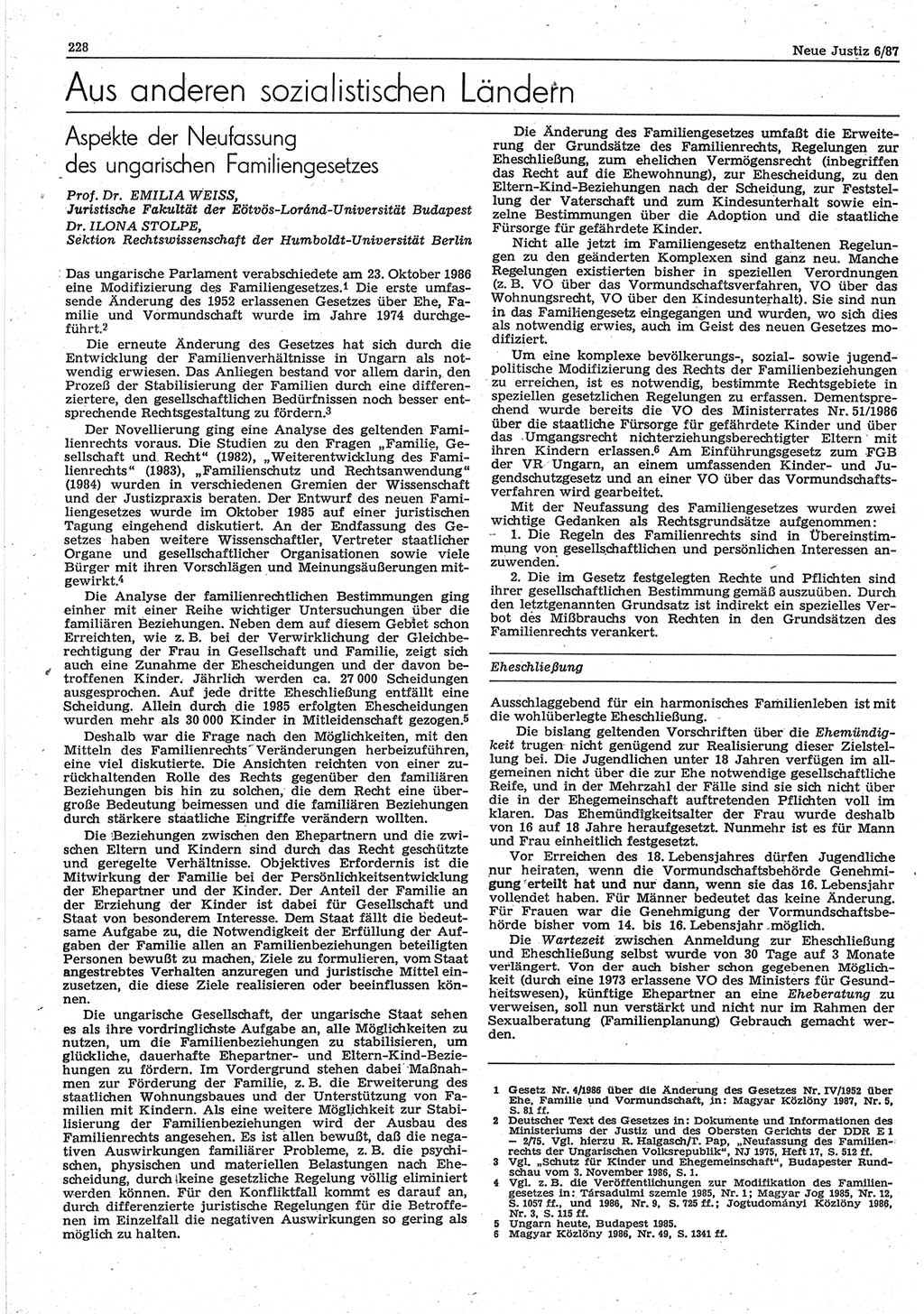 Neue Justiz (NJ), Zeitschrift für sozialistisches Recht und Gesetzlichkeit [Deutsche Demokratische Republik (DDR)], 41. Jahrgang 1987, Seite 228 (NJ DDR 1987, S. 228)