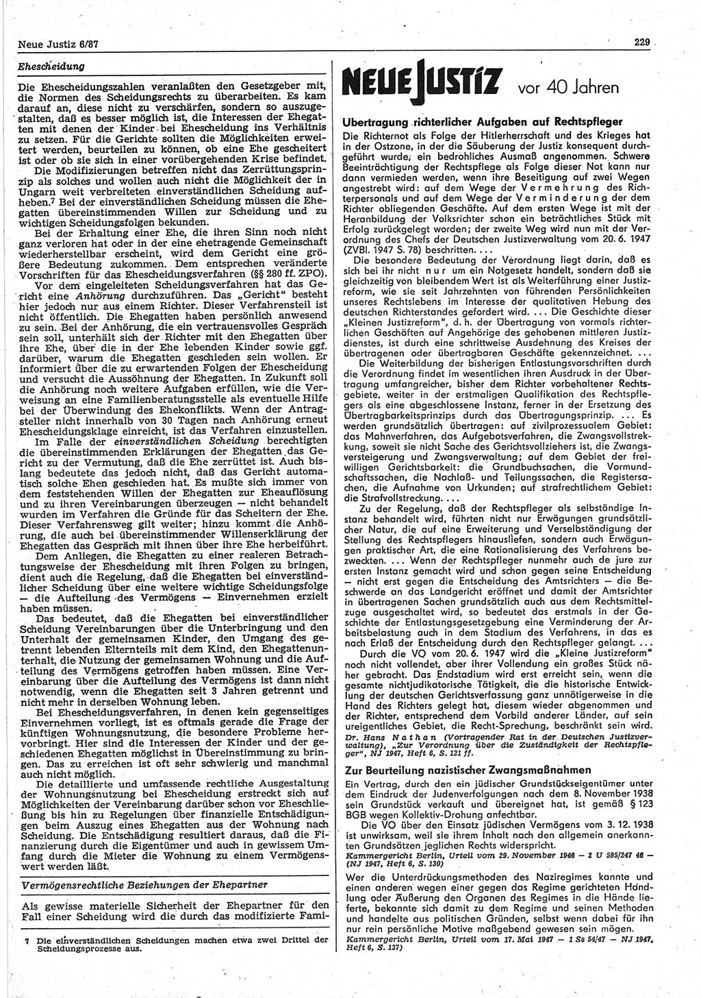 Neue Justiz (NJ), Zeitschrift für sozialistisches Recht und Gesetzlichkeit [Deutsche Demokratische Republik (DDR)], 41. Jahrgang 1987, Seite 229 (NJ DDR 1987, S. 229)