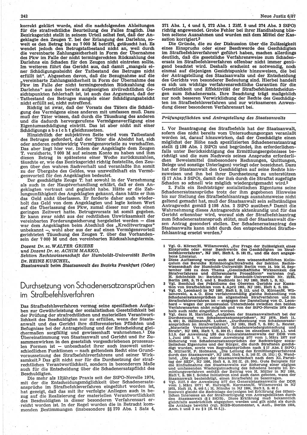 Neue Justiz (NJ), Zeitschrift für sozialistisches Recht und Gesetzlichkeit [Deutsche Demokratische Republik (DDR)], 41. Jahrgang 1987, Seite 242 (NJ DDR 1987, S. 242)