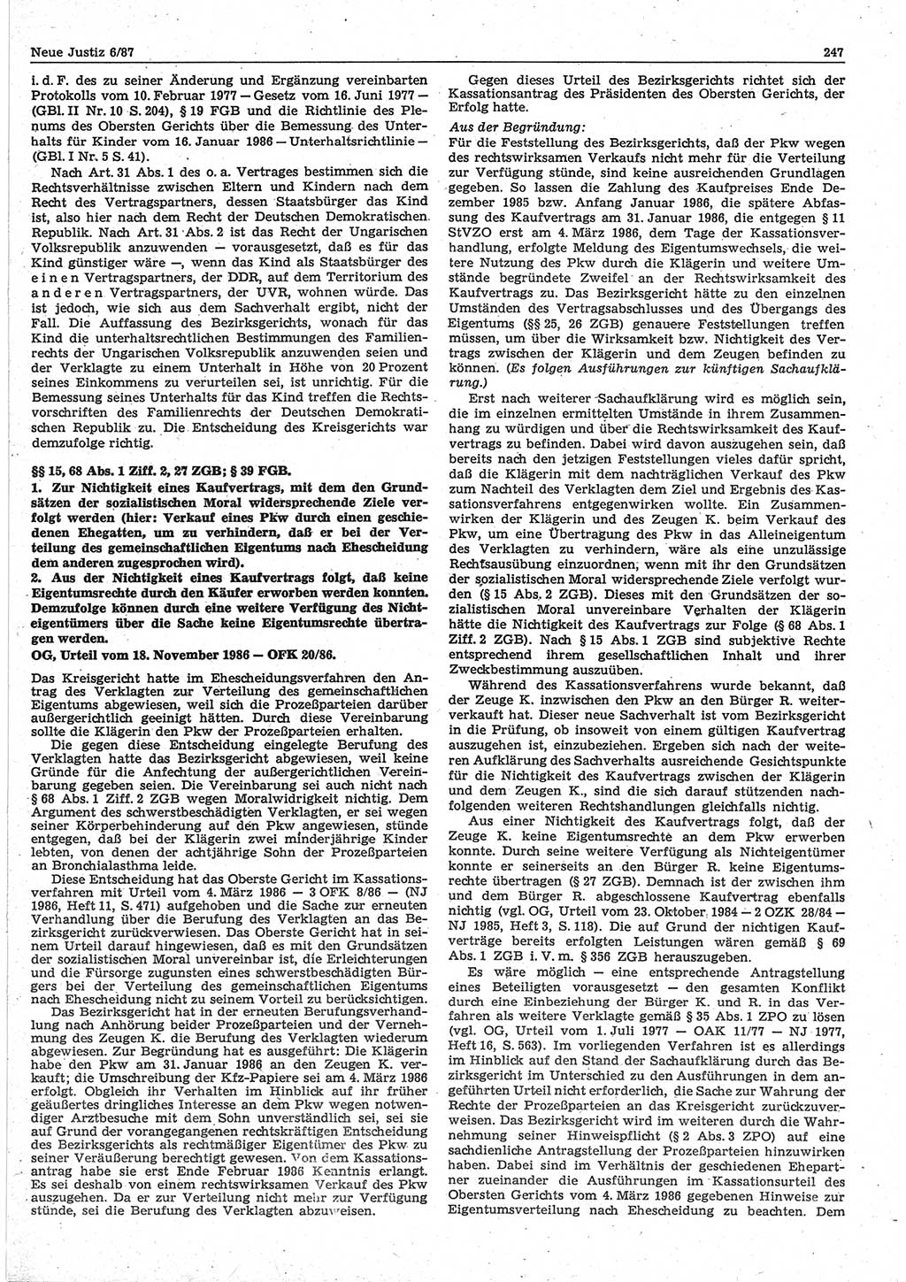 Neue Justiz (NJ), Zeitschrift für sozialistisches Recht und Gesetzlichkeit [Deutsche Demokratische Republik (DDR)], 41. Jahrgang 1987, Seite 247 (NJ DDR 1987, S. 247)