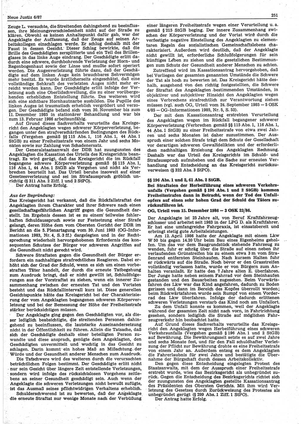 Neue Justiz (NJ), Zeitschrift für sozialistisches Recht und Gesetzlichkeit [Deutsche Demokratische Republik (DDR)], 41. Jahrgang 1987, Seite 251 (NJ DDR 1987, S. 251)