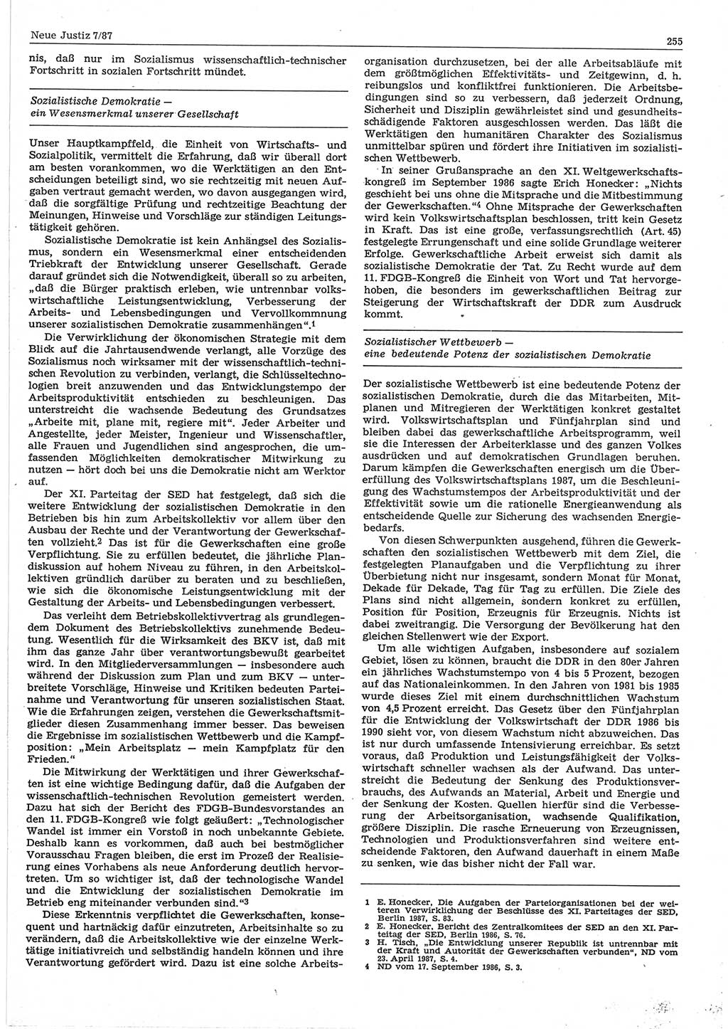 Neue Justiz (NJ), Zeitschrift für sozialistisches Recht und Gesetzlichkeit [Deutsche Demokratische Republik (DDR)], 41. Jahrgang 1987, Seite 255 (NJ DDR 1987, S. 255)