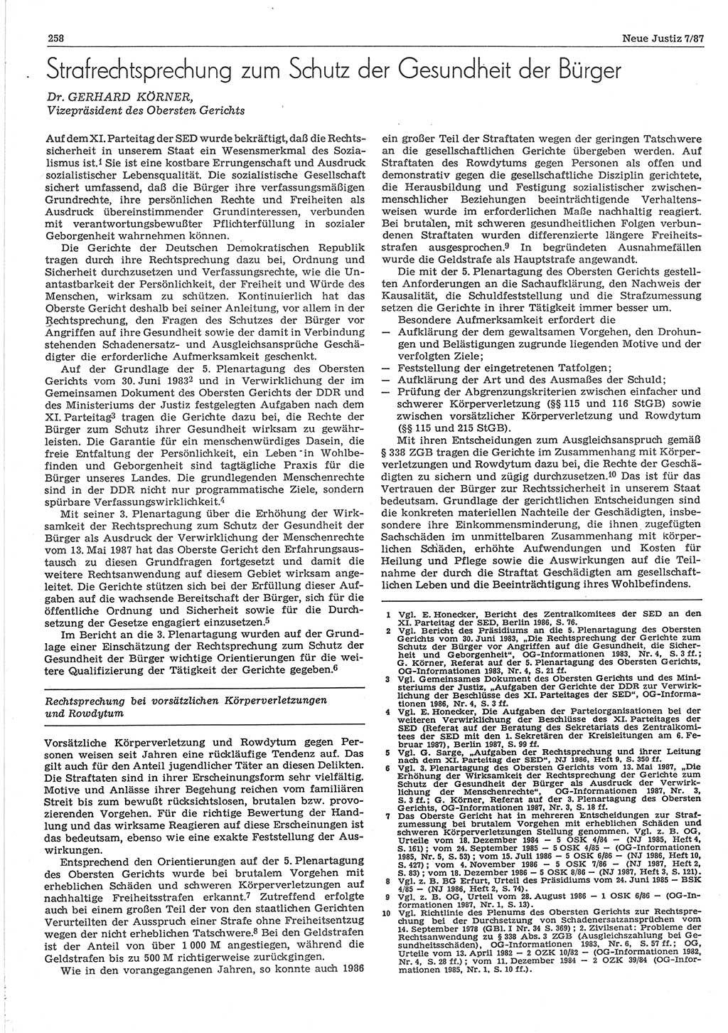 Neue Justiz (NJ), Zeitschrift für sozialistisches Recht und Gesetzlichkeit [Deutsche Demokratische Republik (DDR)], 41. Jahrgang 1987, Seite 258 (NJ DDR 1987, S. 258)