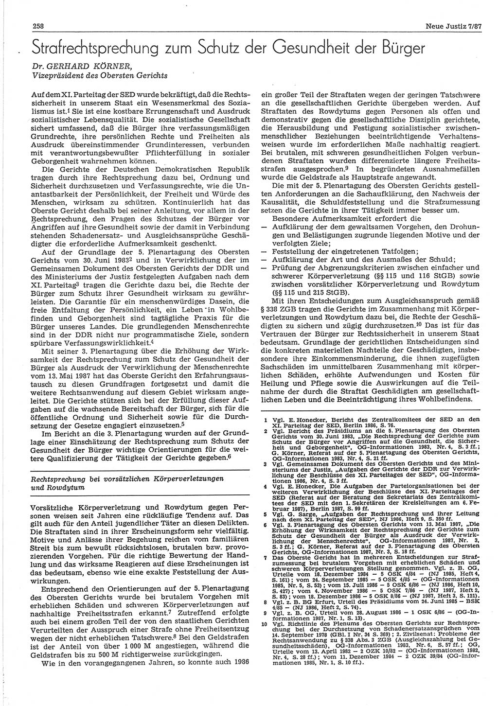 Neue Justiz (NJ), Zeitschrift für sozialistisches Recht und Gesetzlichkeit [Deutsche Demokratische Republik (DDR)], 41. Jahrgang 1987, Seite 258 (NJ DDR 1987, S. 258)