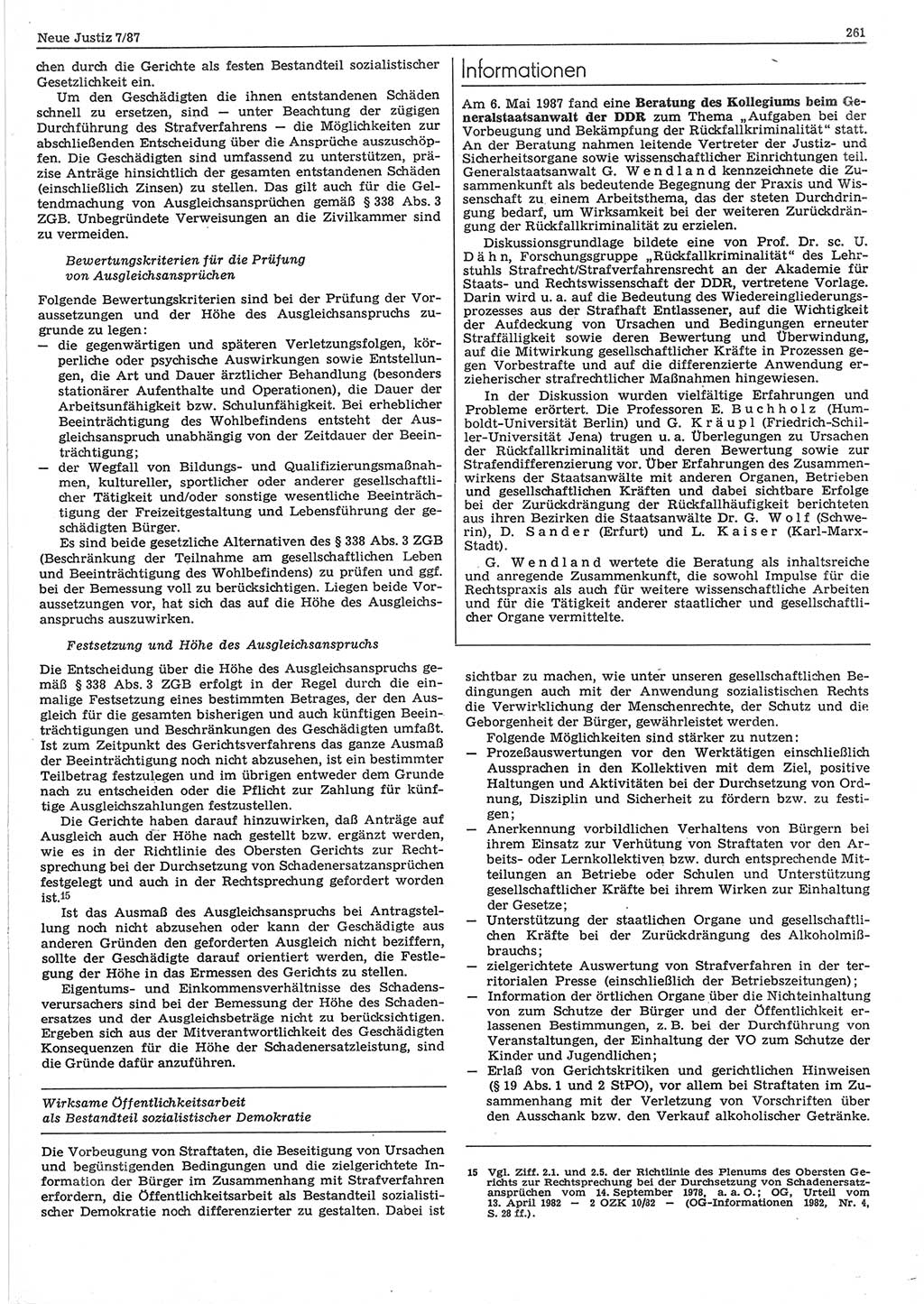 Neue Justiz (NJ), Zeitschrift für sozialistisches Recht und Gesetzlichkeit [Deutsche Demokratische Republik (DDR)], 41. Jahrgang 1987, Seite 261 (NJ DDR 1987, S. 261)