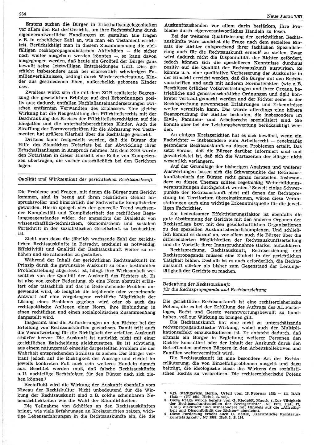 Neue Justiz (NJ), Zeitschrift für sozialistisches Recht und Gesetzlichkeit [Deutsche Demokratische Republik (DDR)], 41. Jahrgang 1987, Seite 264 (NJ DDR 1987, S. 264)