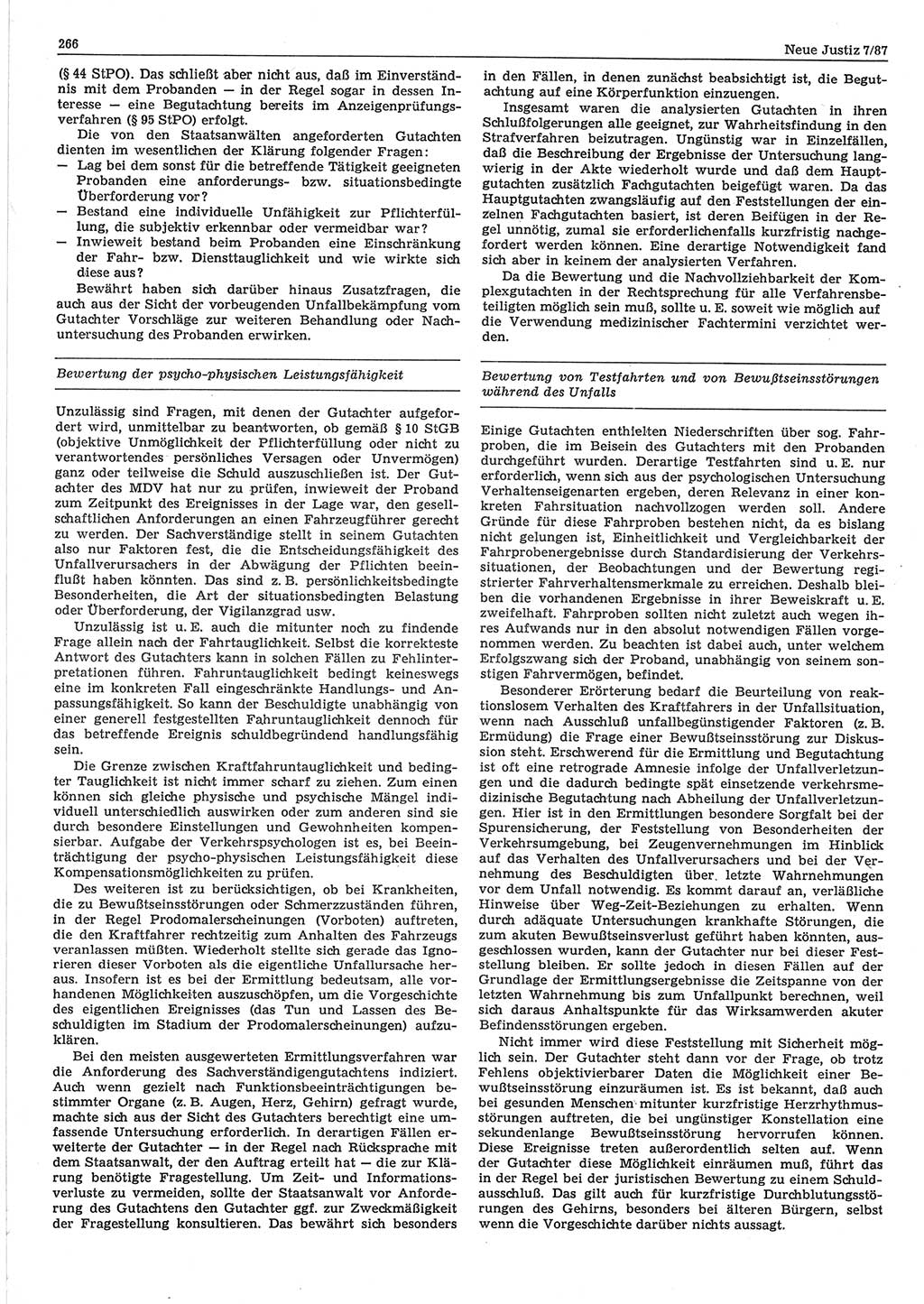 Neue Justiz (NJ), Zeitschrift für sozialistisches Recht und Gesetzlichkeit [Deutsche Demokratische Republik (DDR)], 41. Jahrgang 1987, Seite 266 (NJ DDR 1987, S. 266)