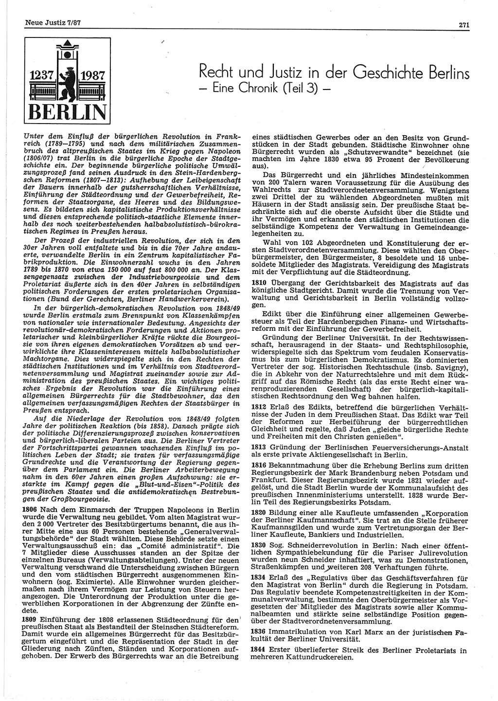 Neue Justiz (NJ), Zeitschrift für sozialistisches Recht und Gesetzlichkeit [Deutsche Demokratische Republik (DDR)], 41. Jahrgang 1987, Seite 271 (NJ DDR 1987, S. 271)