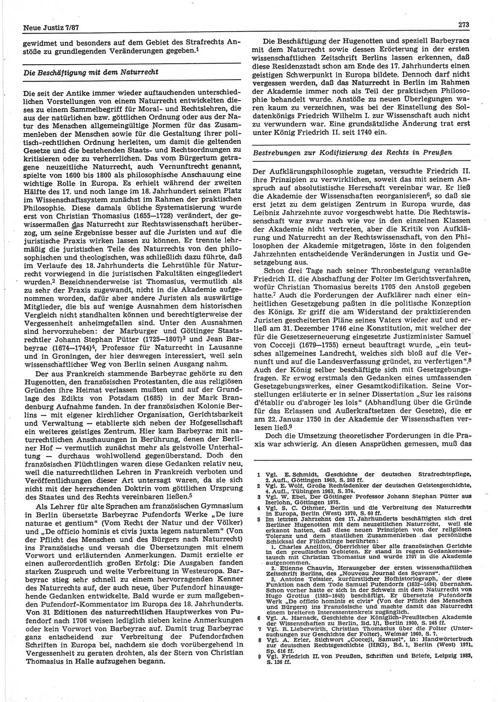 Neue Justiz (NJ), Zeitschrift für sozialistisches Recht und Gesetzlichkeit [Deutsche Demokratische Republik (DDR)], 41. Jahrgang 1987, Seite 273 (NJ DDR 1987, S. 273)