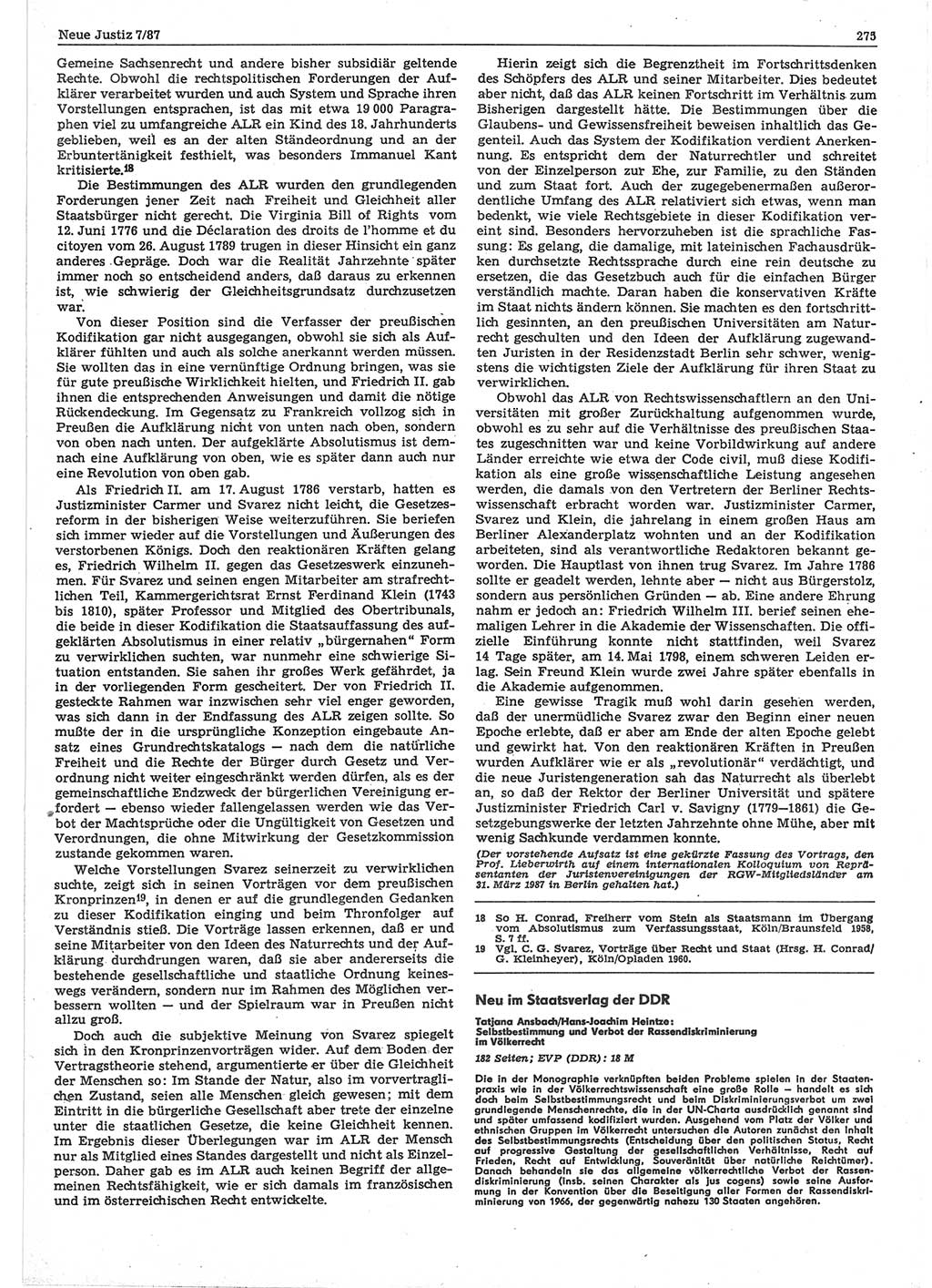 Neue Justiz (NJ), Zeitschrift für sozialistisches Recht und Gesetzlichkeit [Deutsche Demokratische Republik (DDR)], 41. Jahrgang 1987, Seite 275 (NJ DDR 1987, S. 275)