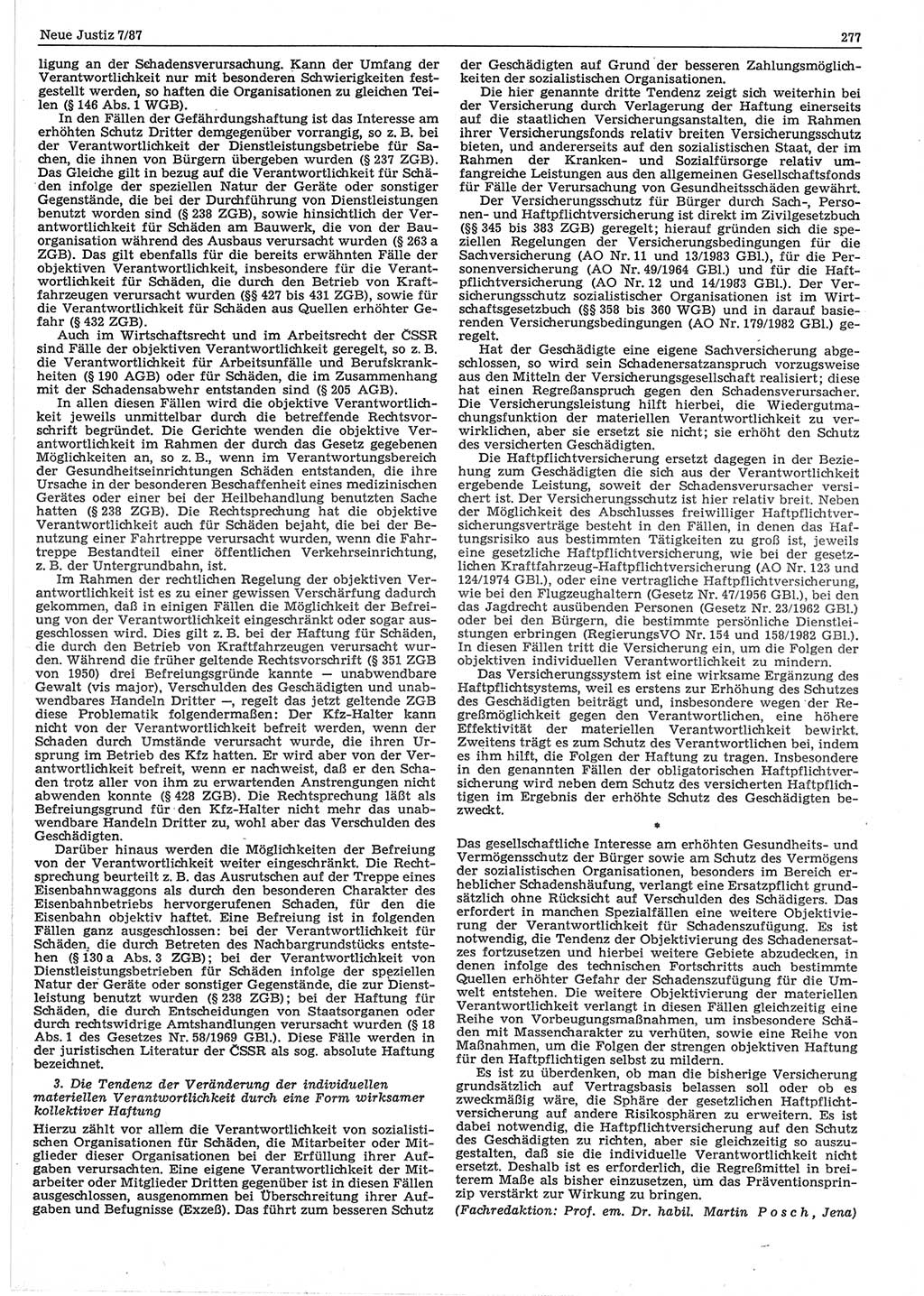 Neue Justiz (NJ), Zeitschrift für sozialistisches Recht und Gesetzlichkeit [Deutsche Demokratische Republik (DDR)], 41. Jahrgang 1987, Seite 277 (NJ DDR 1987, S. 277)