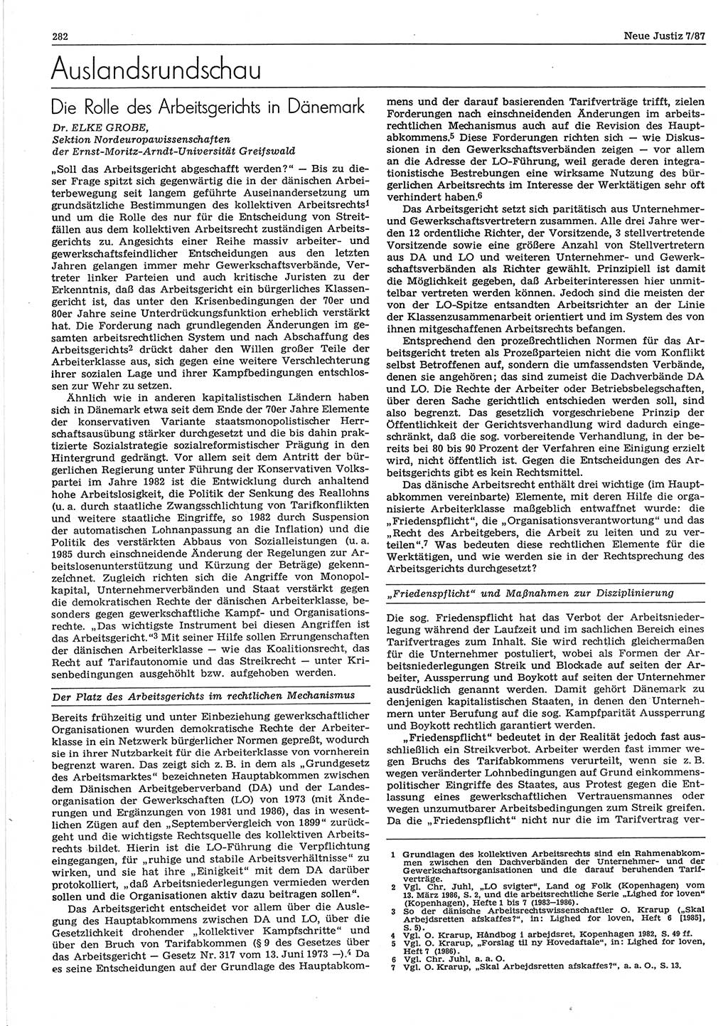 Neue Justiz (NJ), Zeitschrift für sozialistisches Recht und Gesetzlichkeit [Deutsche Demokratische Republik (DDR)], 41. Jahrgang 1987, Seite 282 (NJ DDR 1987, S. 282)