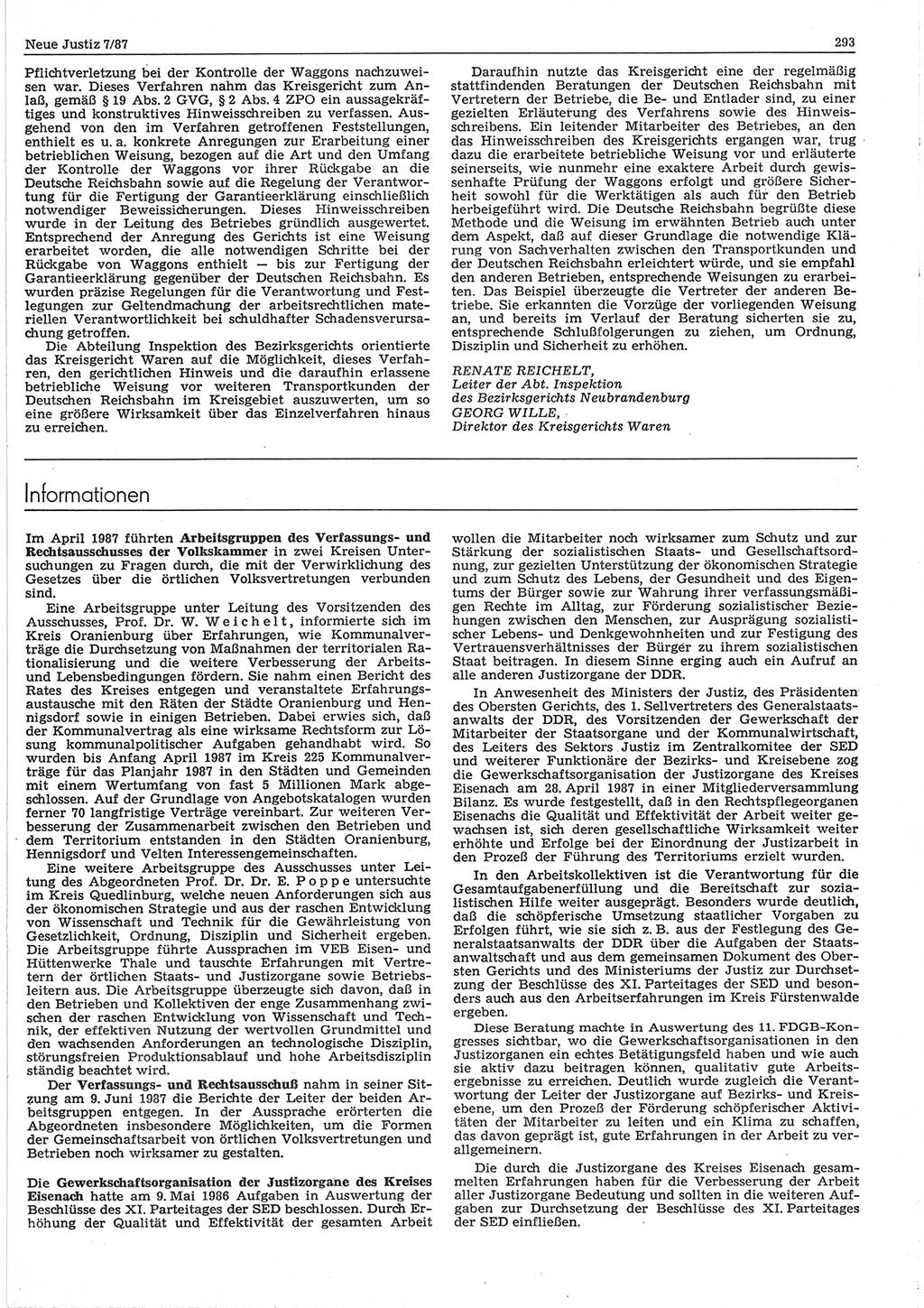 Neue Justiz (NJ), Zeitschrift für sozialistisches Recht und Gesetzlichkeit [Deutsche Demokratische Republik (DDR)], 41. Jahrgang 1987, Seite 293 (NJ DDR 1987, S. 293)