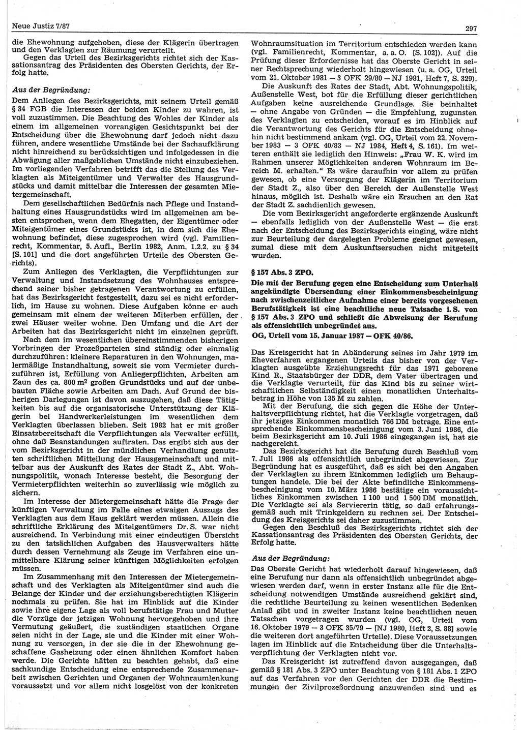 Neue Justiz (NJ), Zeitschrift für sozialistisches Recht und Gesetzlichkeit [Deutsche Demokratische Republik (DDR)], 41. Jahrgang 1987, Seite 297 (NJ DDR 1987, S. 297)