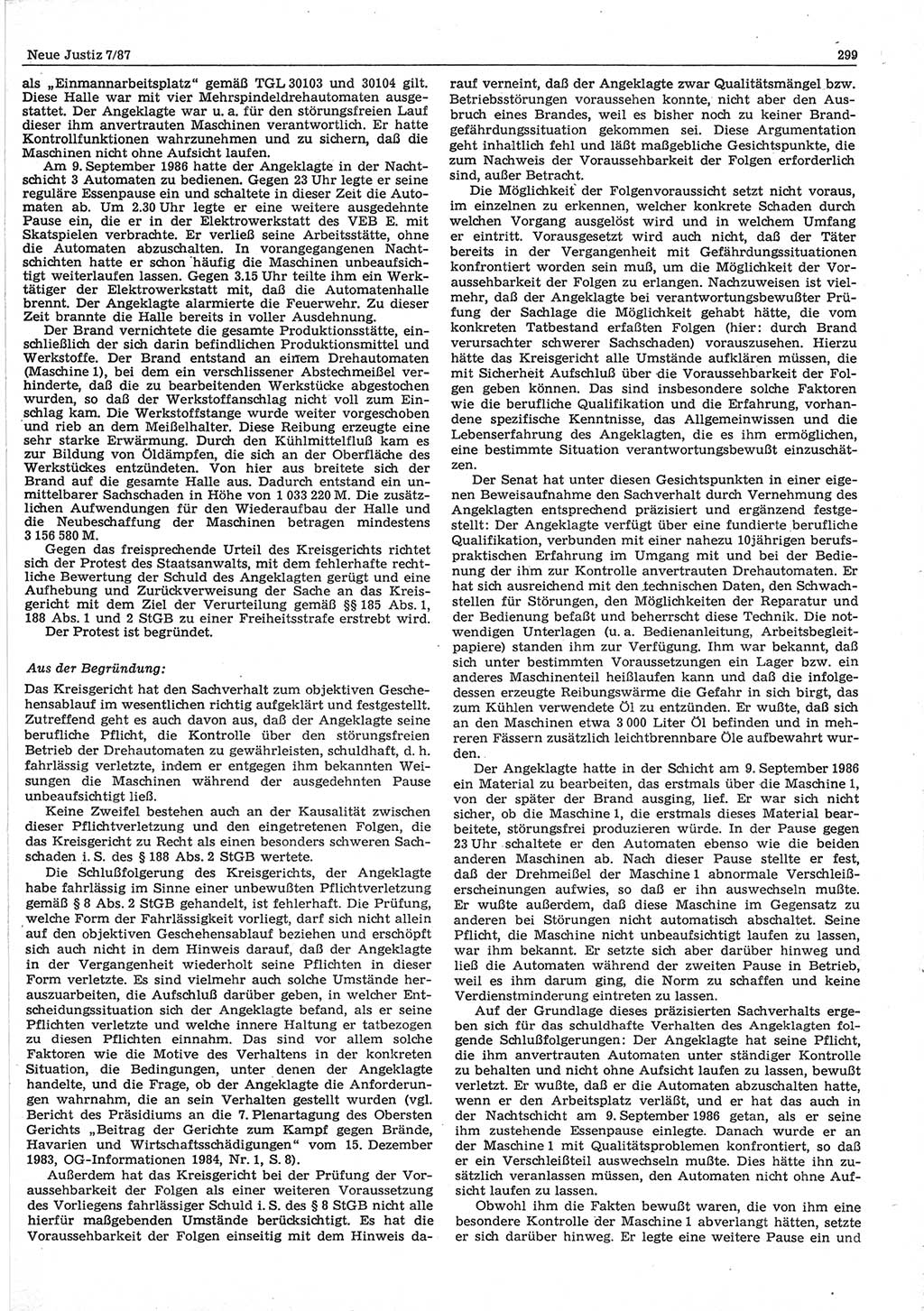 Neue Justiz (NJ), Zeitschrift für sozialistisches Recht und Gesetzlichkeit [Deutsche Demokratische Republik (DDR)], 41. Jahrgang 1987, Seite 299 (NJ DDR 1987, S. 299)