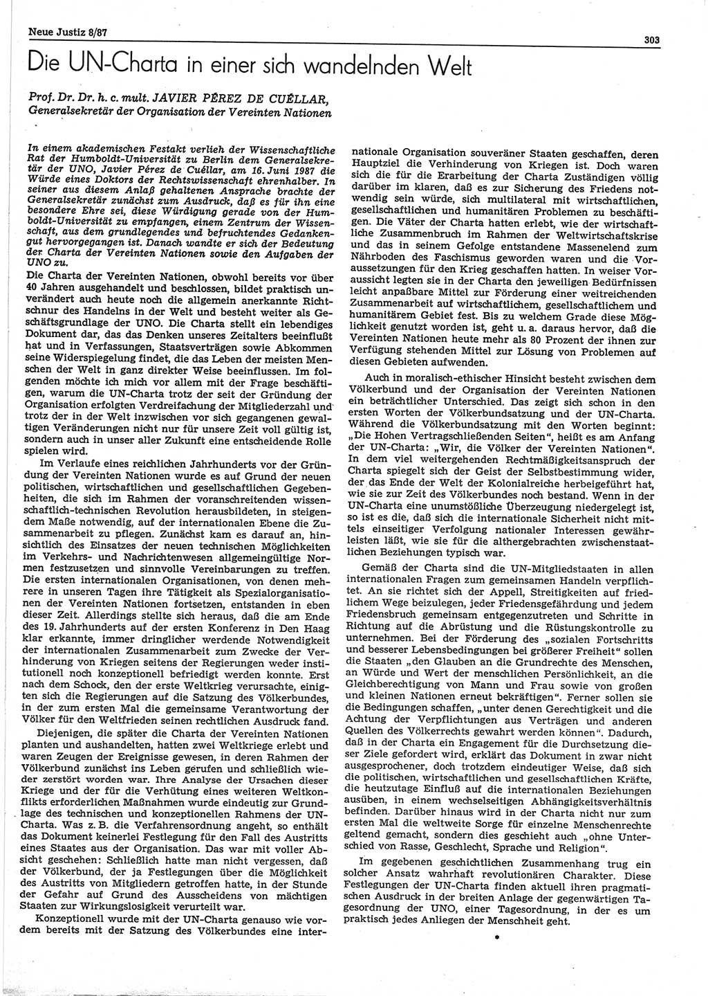 Neue Justiz (NJ), Zeitschrift für sozialistisches Recht und Gesetzlichkeit [Deutsche Demokratische Republik (DDR)], 41. Jahrgang 1987, Seite 303 (NJ DDR 1987, S. 303)