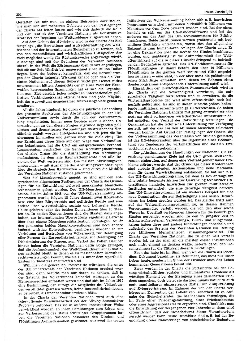 Neue Justiz (NJ), Zeitschrift für sozialistisches Recht und Gesetzlichkeit [Deutsche Demokratische Republik (DDR)], 41. Jahrgang 1987, Seite 304 (NJ DDR 1987, S. 304)