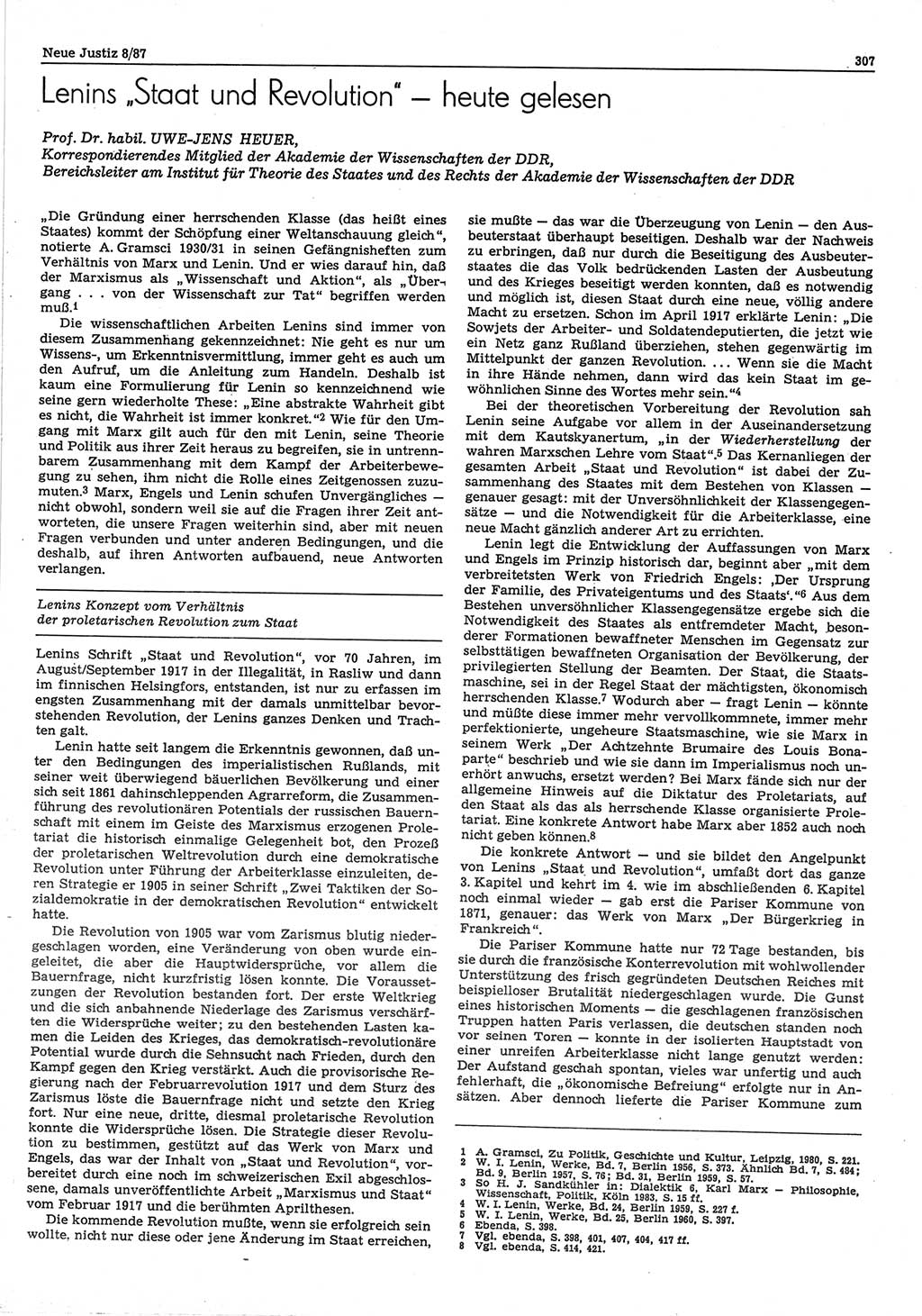 Neue Justiz (NJ), Zeitschrift für sozialistisches Recht und Gesetzlichkeit [Deutsche Demokratische Republik (DDR)], 41. Jahrgang 1987, Seite 307 (NJ DDR 1987, S. 307)