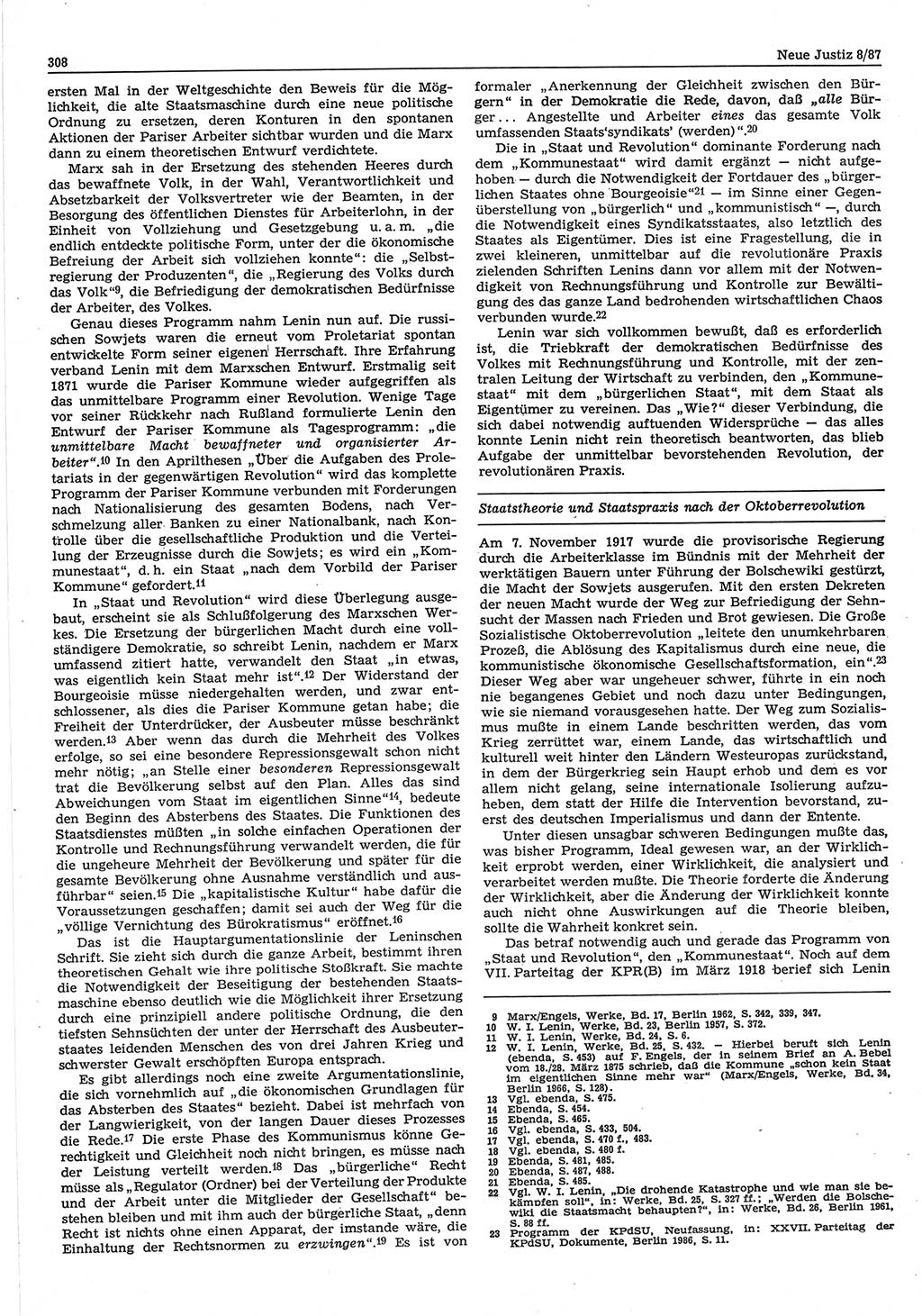 Neue Justiz (NJ), Zeitschrift für sozialistisches Recht und Gesetzlichkeit [Deutsche Demokratische Republik (DDR)], 41. Jahrgang 1987, Seite 308 (NJ DDR 1987, S. 308)