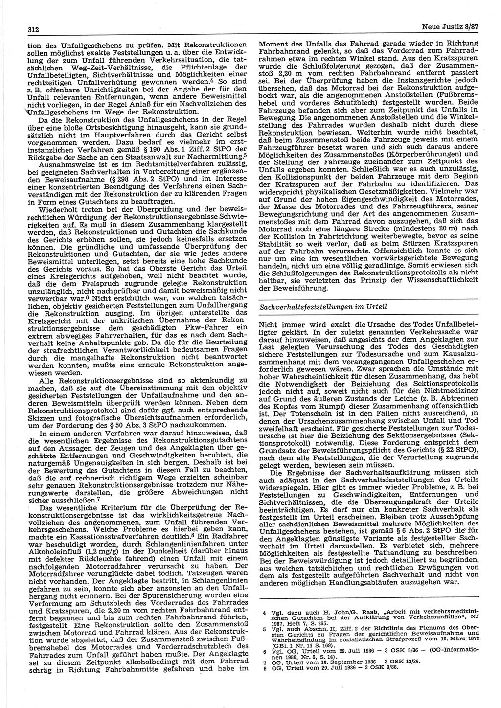 Neue Justiz (NJ), Zeitschrift für sozialistisches Recht und Gesetzlichkeit [Deutsche Demokratische Republik (DDR)], 41. Jahrgang 1987, Seite 312 (NJ DDR 1987, S. 312)