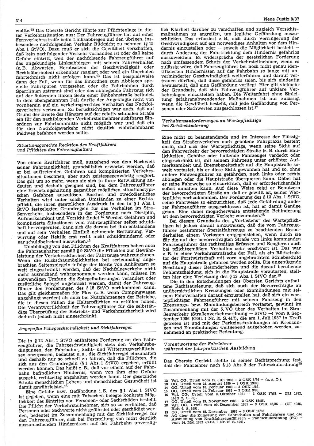 Neue Justiz (NJ), Zeitschrift für sozialistisches Recht und Gesetzlichkeit [Deutsche Demokratische Republik (DDR)], 41. Jahrgang 1987, Seite 314 (NJ DDR 1987, S. 314)