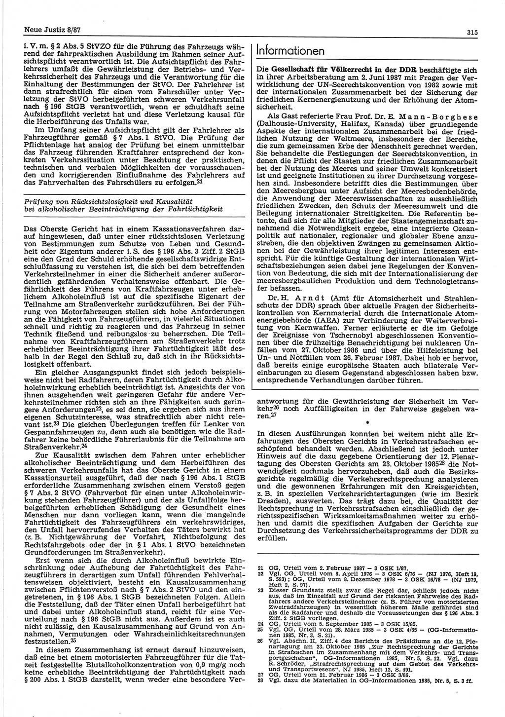 Neue Justiz (NJ), Zeitschrift für sozialistisches Recht und Gesetzlichkeit [Deutsche Demokratische Republik (DDR)], 41. Jahrgang 1987, Seite 315 (NJ DDR 1987, S. 315)