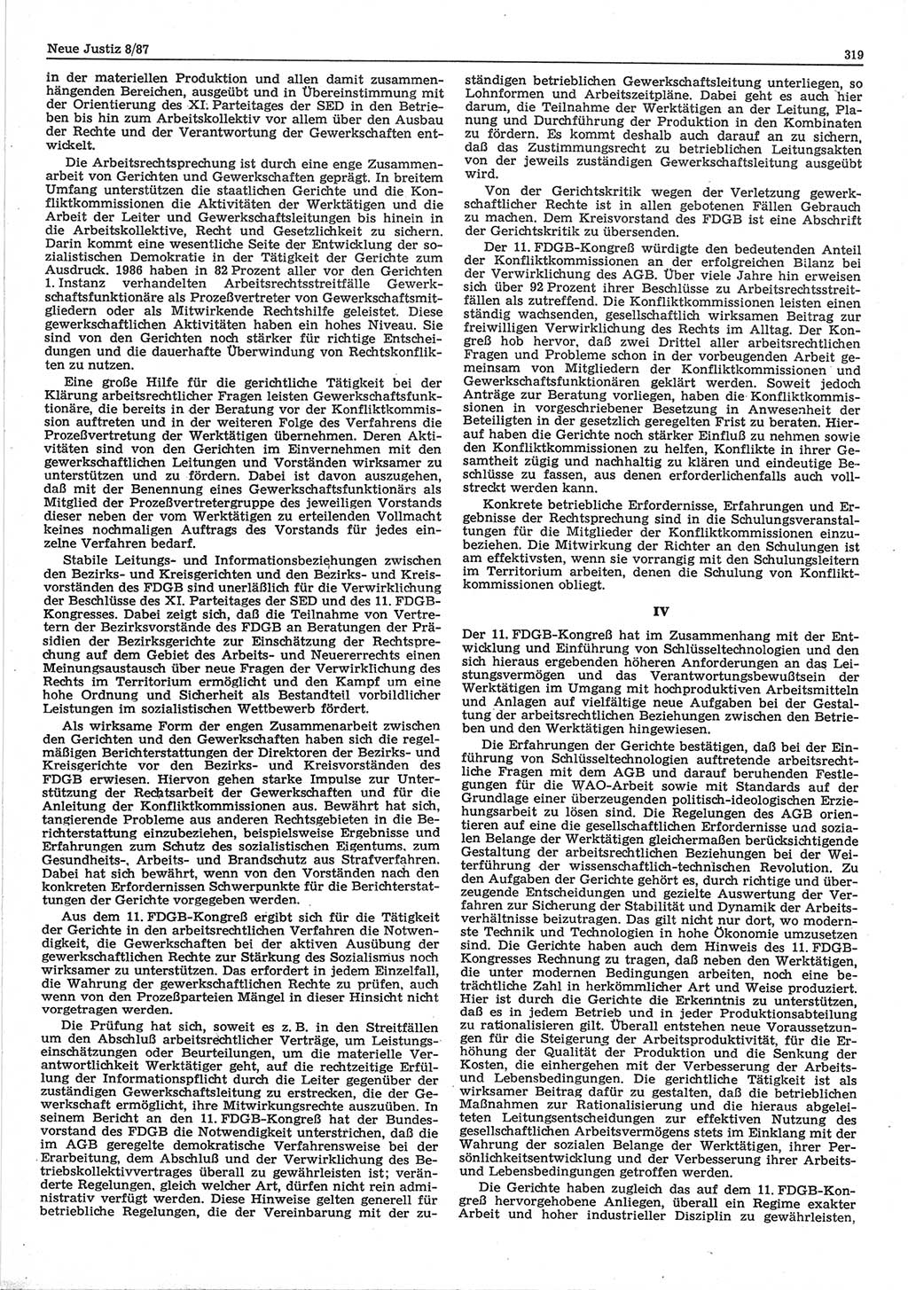 Neue Justiz (NJ), Zeitschrift für sozialistisches Recht und Gesetzlichkeit [Deutsche Demokratische Republik (DDR)], 41. Jahrgang 1987, Seite 319 (NJ DDR 1987, S. 319)