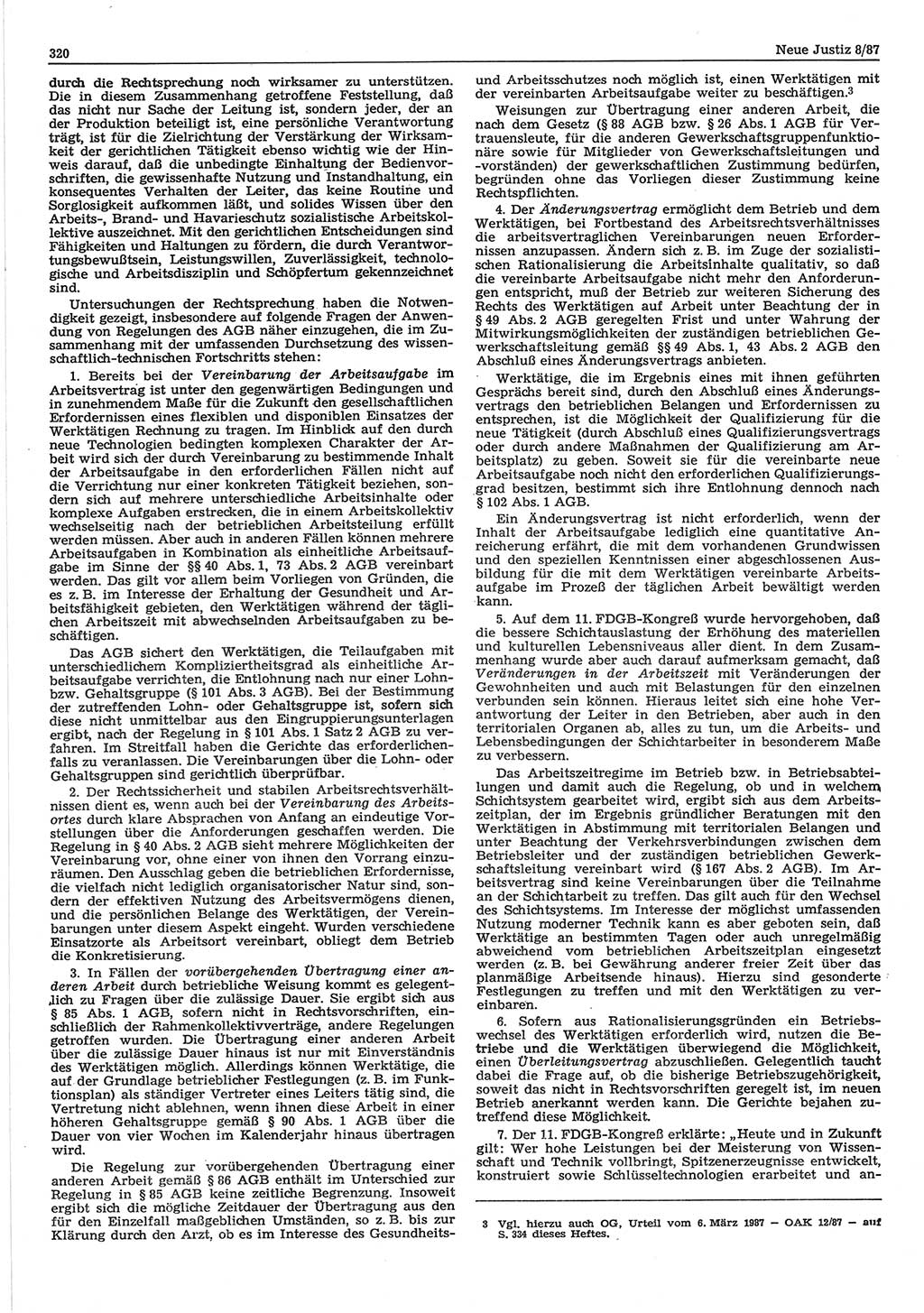 Neue Justiz (NJ), Zeitschrift für sozialistisches Recht und Gesetzlichkeit [Deutsche Demokratische Republik (DDR)], 41. Jahrgang 1987, Seite 320 (NJ DDR 1987, S. 320)