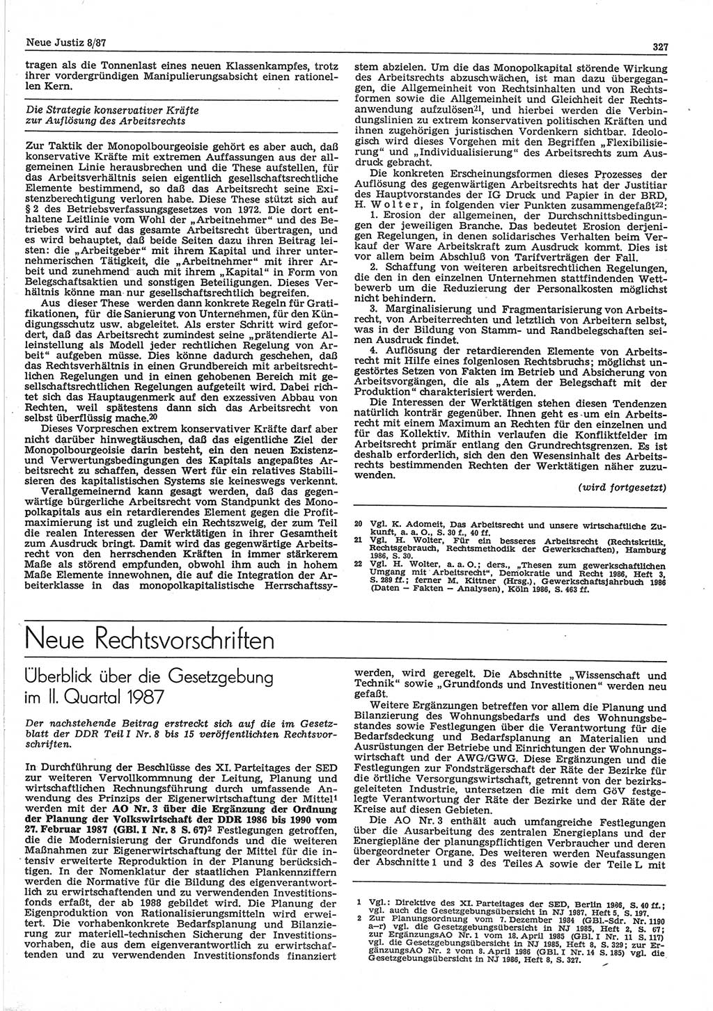 Neue Justiz (NJ), Zeitschrift für sozialistisches Recht und Gesetzlichkeit [Deutsche Demokratische Republik (DDR)], 41. Jahrgang 1987, Seite 327 (NJ DDR 1987, S. 327)