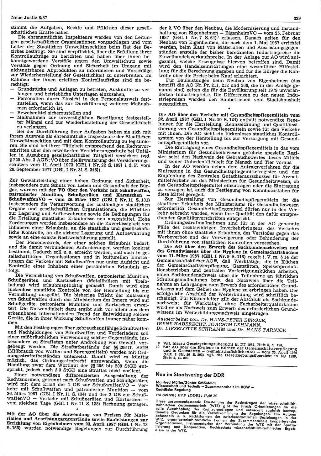 Neue Justiz (NJ), Zeitschrift für sozialistisches Recht und Gesetzlichkeit [Deutsche Demokratische Republik (DDR)], 41. Jahrgang 1987, Seite 329 (NJ DDR 1987, S. 329)
