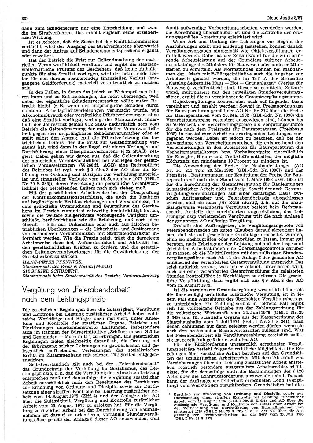 Neue Justiz (NJ), Zeitschrift für sozialistisches Recht und Gesetzlichkeit [Deutsche Demokratische Republik (DDR)], 41. Jahrgang 1987, Seite 332 (NJ DDR 1987, S. 332)