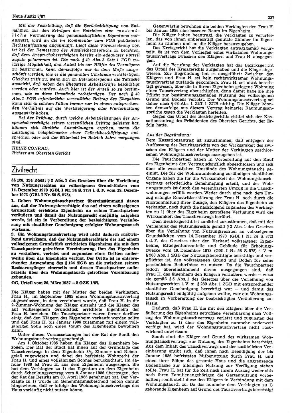 Neue Justiz (NJ), Zeitschrift für sozialistisches Recht und Gesetzlichkeit [Deutsche Demokratische Republik (DDR)], 41. Jahrgang 1987, Seite 337 (NJ DDR 1987, S. 337)