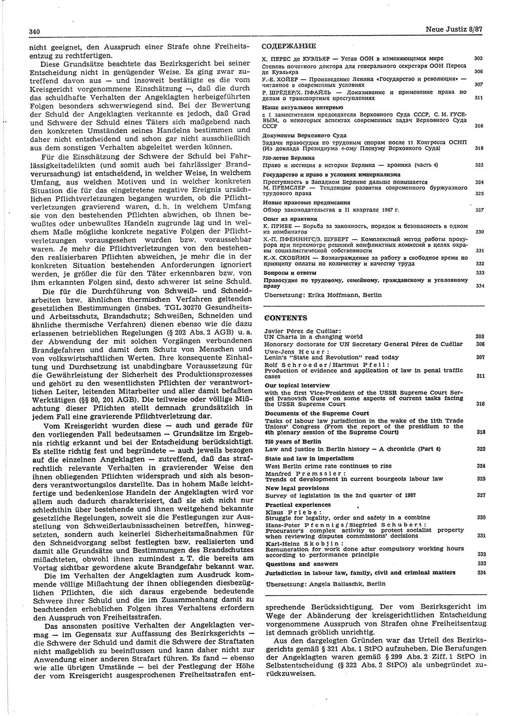 Neue Justiz (NJ), Zeitschrift für sozialistisches Recht und Gesetzlichkeit [Deutsche Demokratische Republik (DDR)], 41. Jahrgang 1987, Seite 340 (NJ DDR 1987, S. 340)