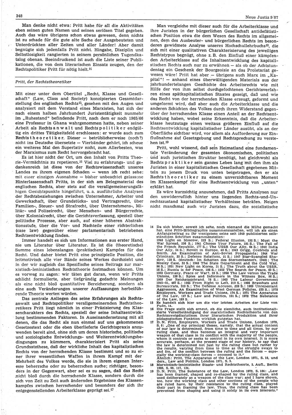 Neue Justiz (NJ), Zeitschrift für sozialistisches Recht und Gesetzlichkeit [Deutsche Demokratische Republik (DDR)], 41. Jahrgang 1987, Seite 348 (NJ DDR 1987, S. 348)