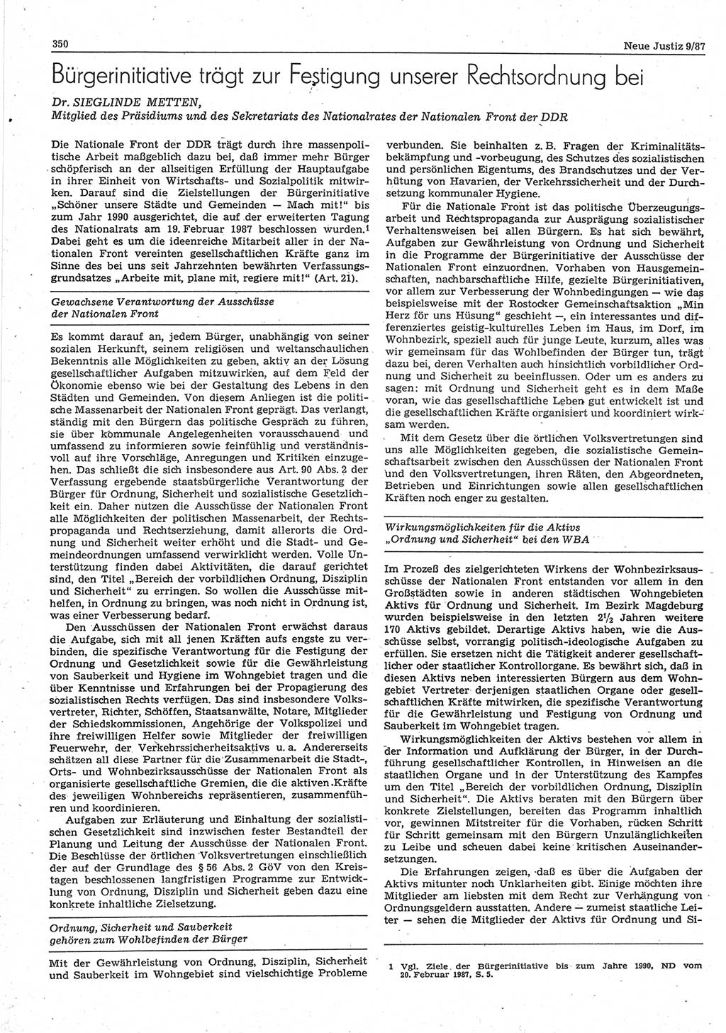Neue Justiz (NJ), Zeitschrift für sozialistisches Recht und Gesetzlichkeit [Deutsche Demokratische Republik (DDR)], 41. Jahrgang 1987, Seite 350 (NJ DDR 1987, S. 350)