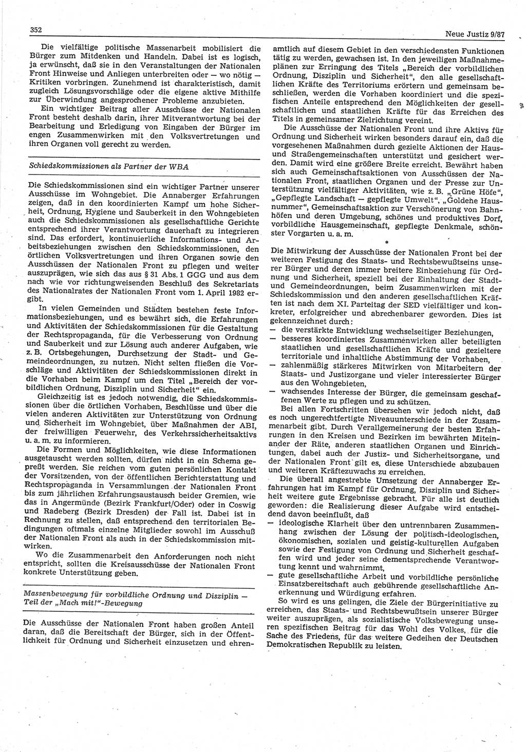 Neue Justiz (NJ), Zeitschrift für sozialistisches Recht und Gesetzlichkeit [Deutsche Demokratische Republik (DDR)], 41. Jahrgang 1987, Seite 352 (NJ DDR 1987, S. 352)