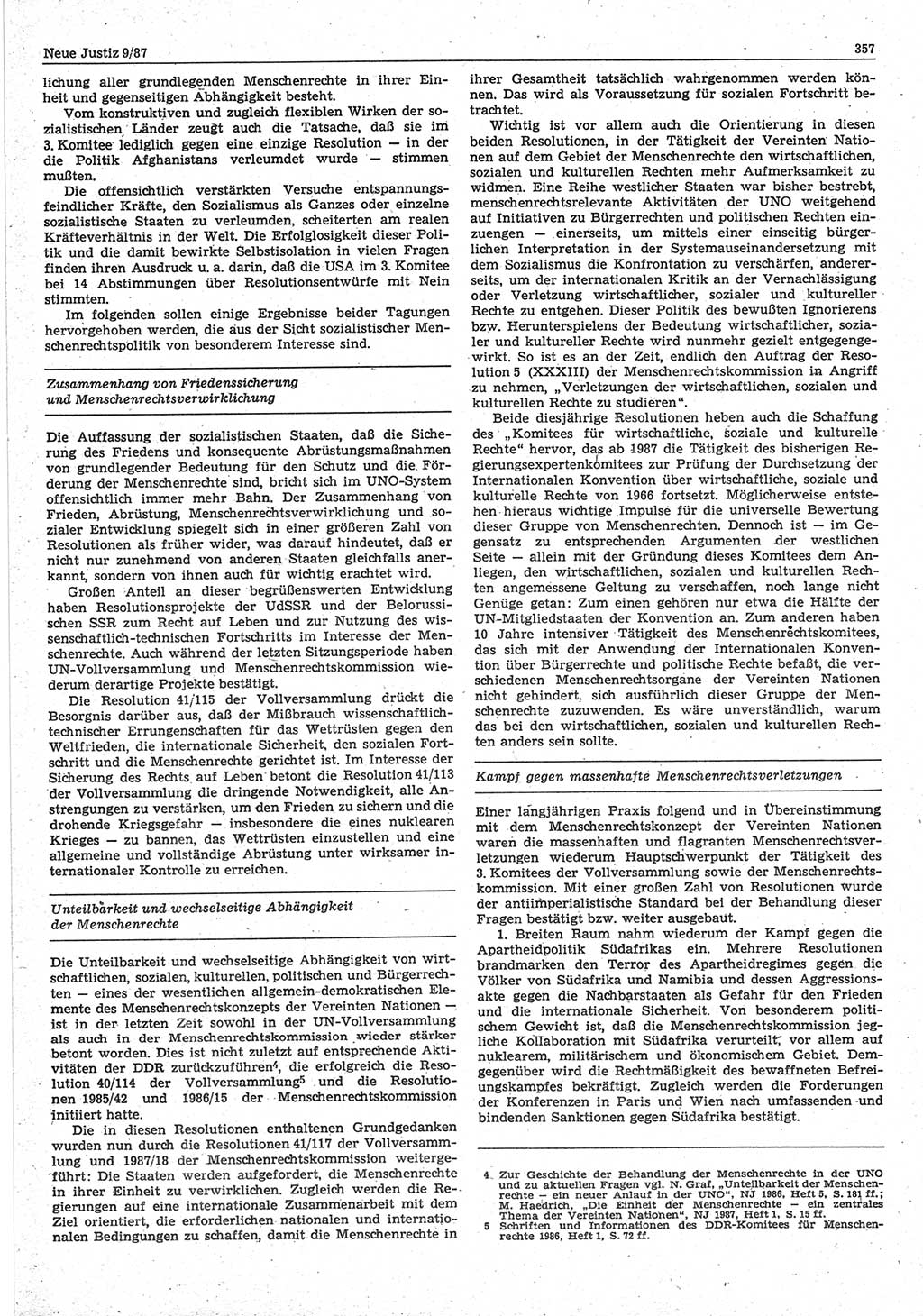 Neue Justiz (NJ), Zeitschrift für sozialistisches Recht und Gesetzlichkeit [Deutsche Demokratische Republik (DDR)], 41. Jahrgang 1987, Seite 357 (NJ DDR 1987, S. 357)