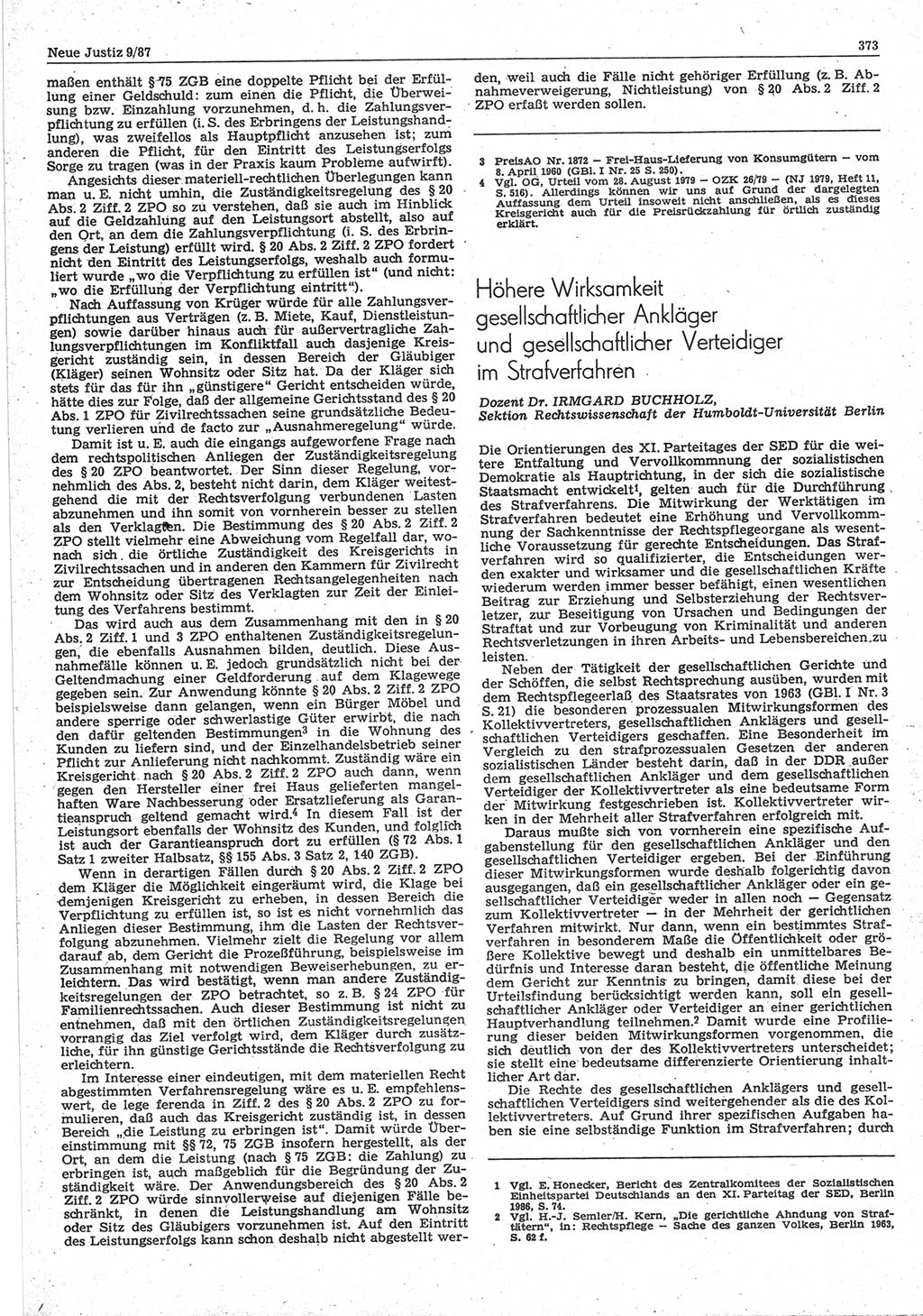 Neue Justiz (NJ), Zeitschrift für sozialistisches Recht und Gesetzlichkeit [Deutsche Demokratische Republik (DDR)], 41. Jahrgang 1987, Seite 373 (NJ DDR 1987, S. 373)