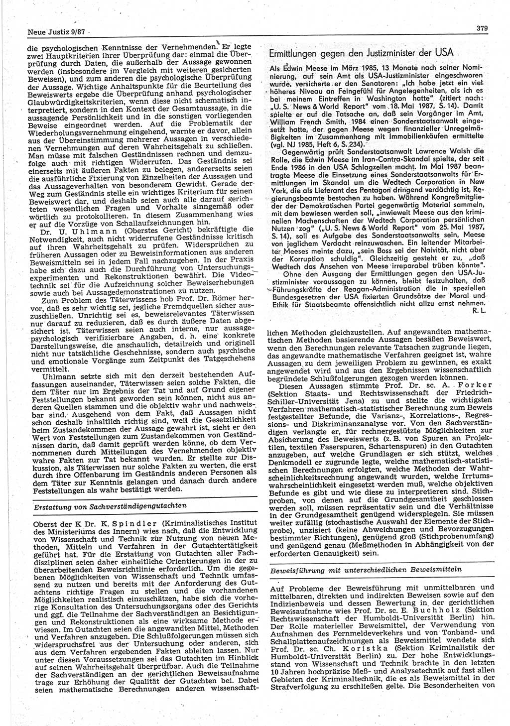 Neue Justiz (NJ), Zeitschrift für sozialistisches Recht und Gesetzlichkeit [Deutsche Demokratische Republik (DDR)], 41. Jahrgang 1987, Seite 379 (NJ DDR 1987, S. 379)