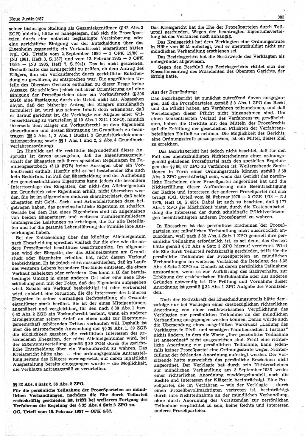 Neue Justiz (NJ), Zeitschrift für sozialistisches Recht und Gesetzlichkeit [Deutsche Demokratische Republik (DDR)], 41. Jahrgang 1987, Seite 383 (NJ DDR 1987, S. 383)