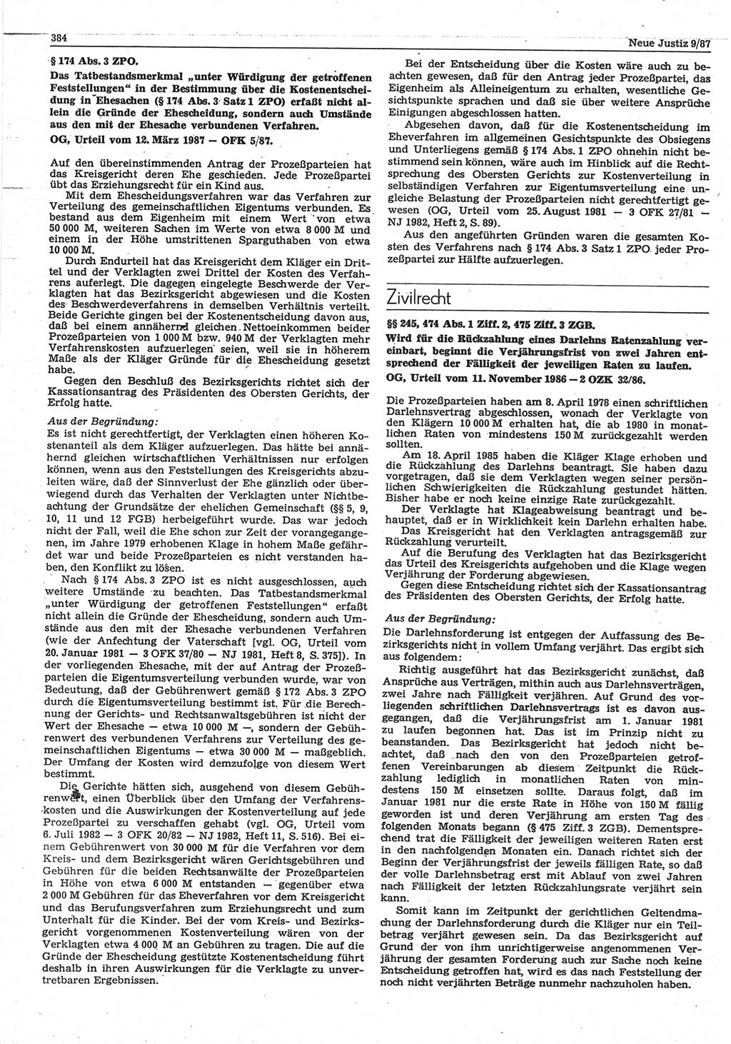 Neue Justiz (NJ), Zeitschrift für sozialistisches Recht und Gesetzlichkeit [Deutsche Demokratische Republik (DDR)], 41. Jahrgang 1987, Seite 384 (NJ DDR 1987, S. 384)